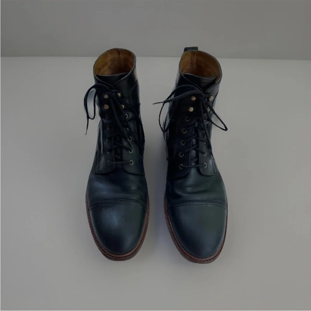 Trask Men Black Leather Combat Casual Biker Boots Size 11